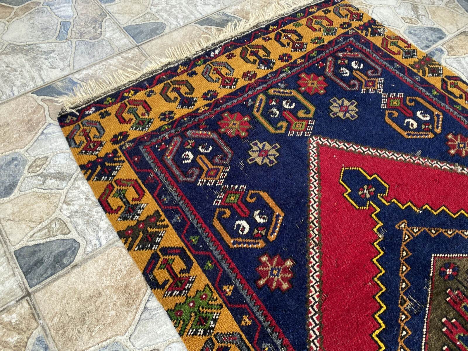 Turkish Vintage Rug,Geometric Farmhouse Antique Anatolian Village Rug 2.7x6 Ft