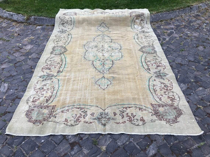 Large Turkish Vintage Oushak Rug, Farmhouse Handmade Wool Floral Rug 6.3x9.4 Ft
