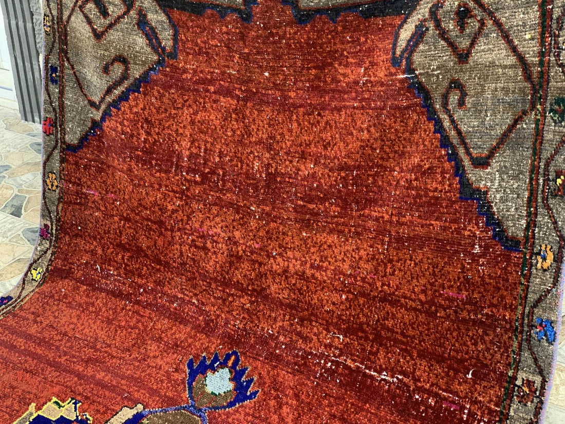 Vintage Rug, Anatolian Tribal Kilim TURKISH OUSHAK Geometric Farmhouse 4.5x9.3ft