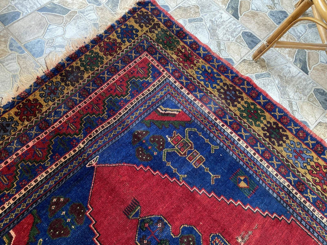 Vintage Rug | Wool Area Antique Farmhouse Anatolian Handmade Turkish Rug 5x9ft