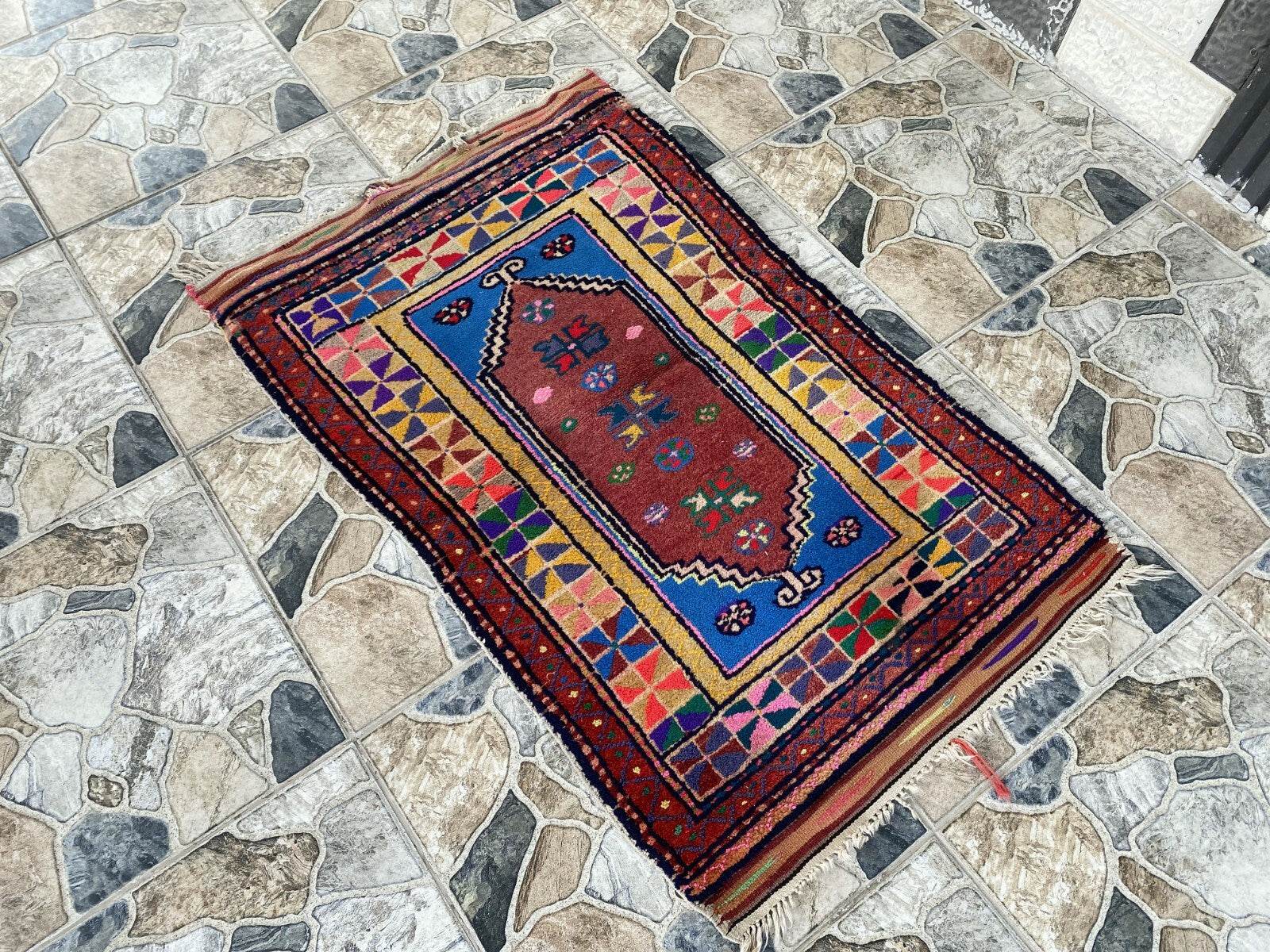 Handmade Turkish Vintage Rug | 1970s Tribal Wool Farmhouse Antique Small Carpet
