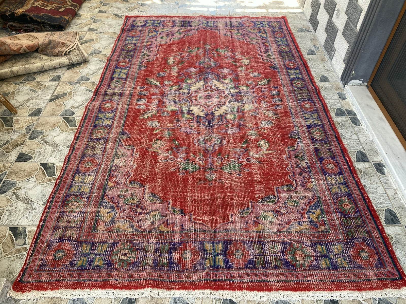 Vintage Hand-Knotted Wool Rug | 6.0 x 9.8 ft Anatolian Area Carpet Faded Tribal