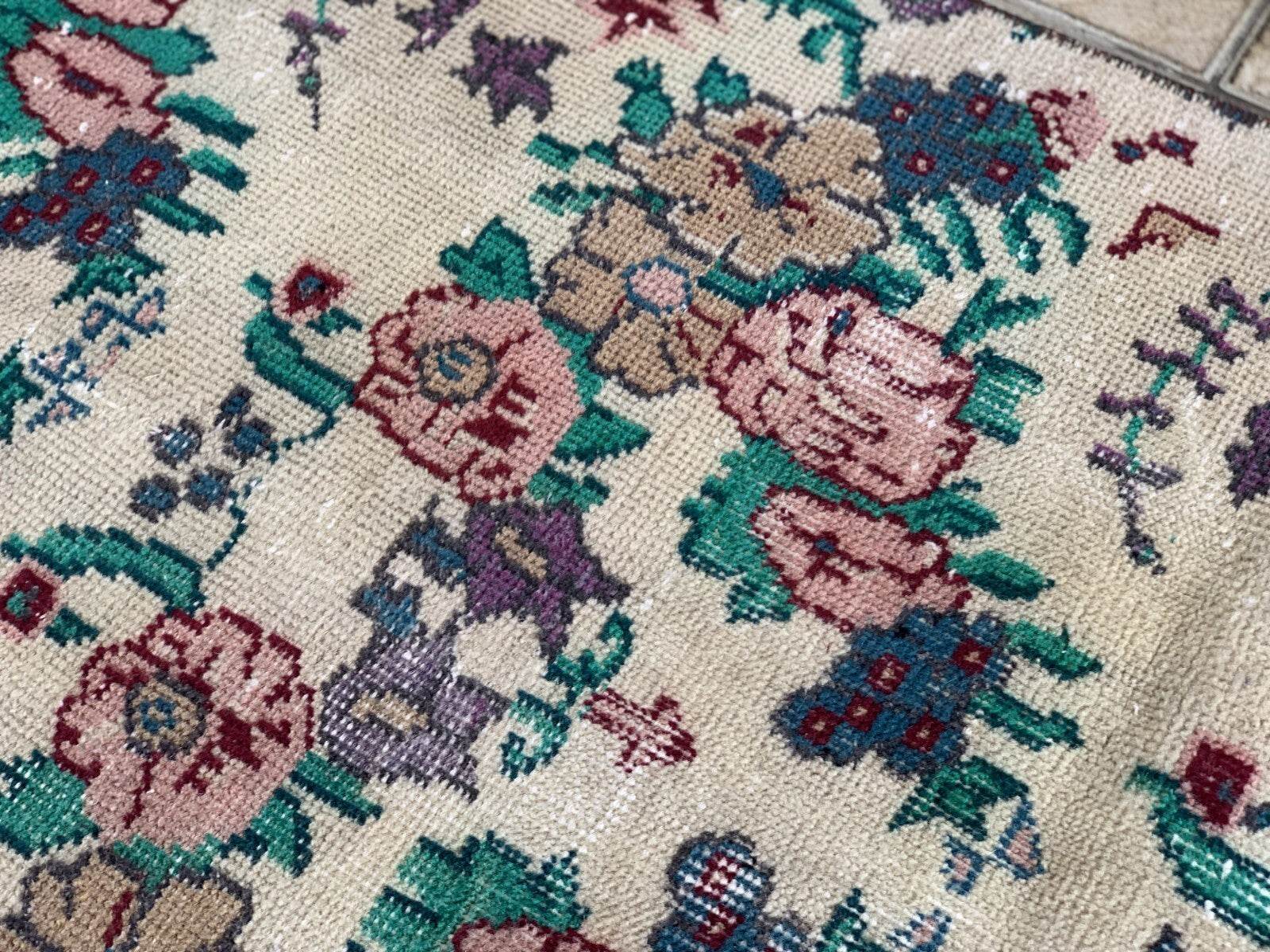 Vintage Oushak Farmhouse Rug Turkish Anatolian Handknotted Wool Area Rug 2.4x6.6