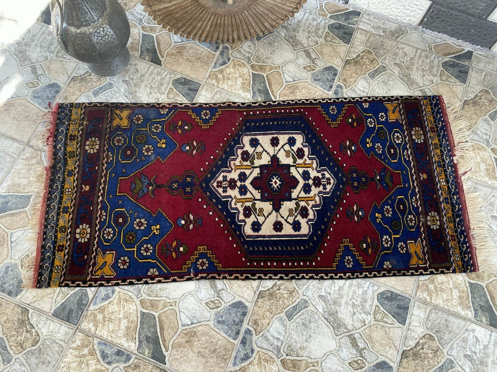 Vintage Rug | Wool Small Antique Farmhouse Anatolian Handmade Turkish Rug 2x4ft