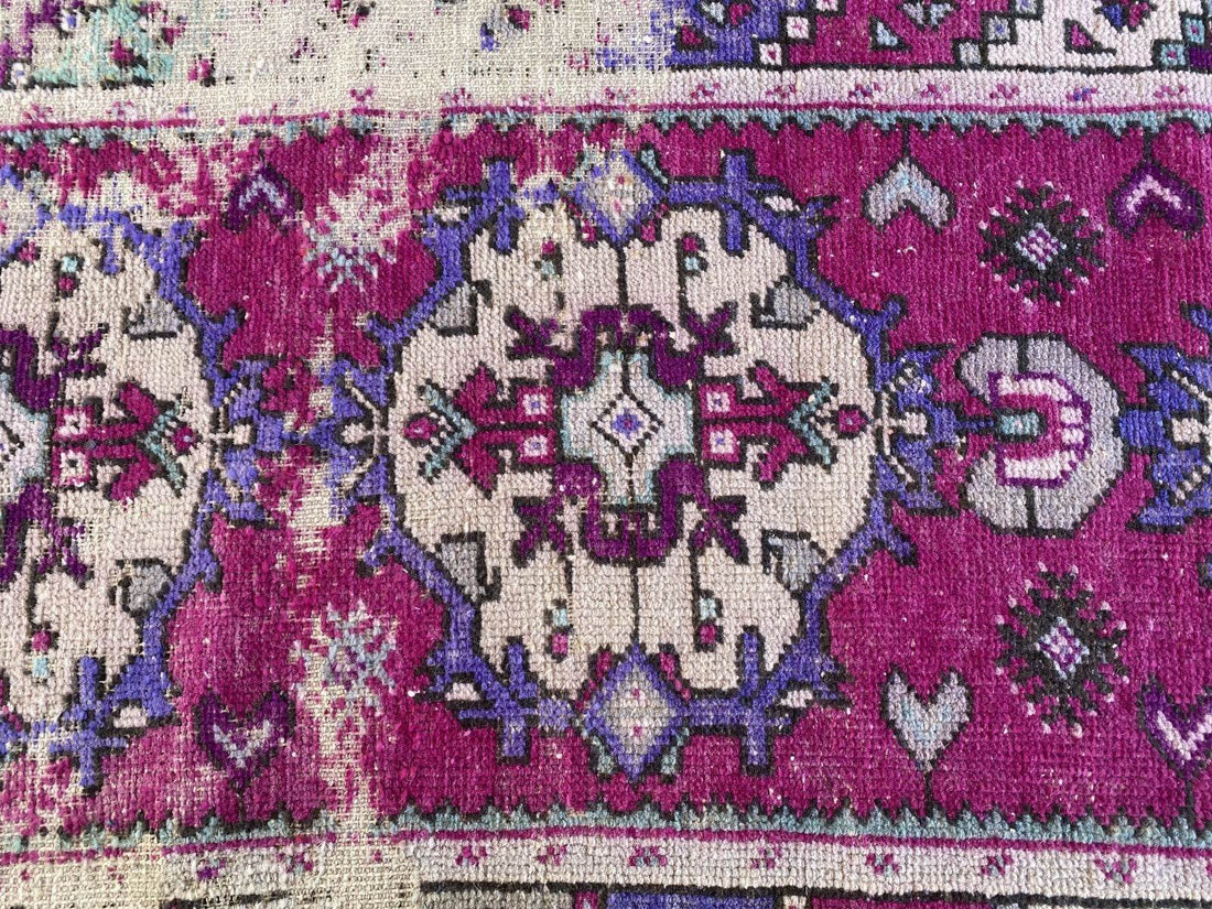 Geometric Turkish Vintage Rug,Farmhouse Handmade Anatolian Runner Rug 2.9x9.4 ft