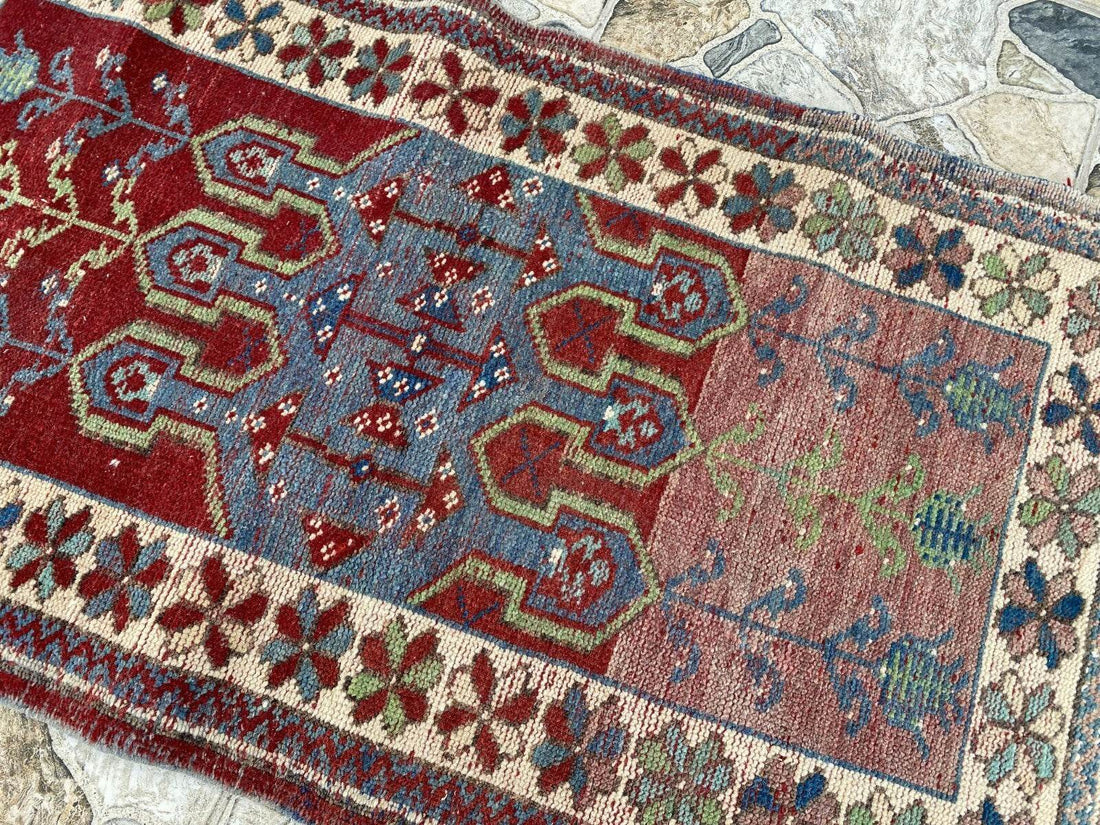 Vintage Turkish Wool Rug - 2 x 4 | Hand-Knotted Antique Oushak Anatolian Tribal
