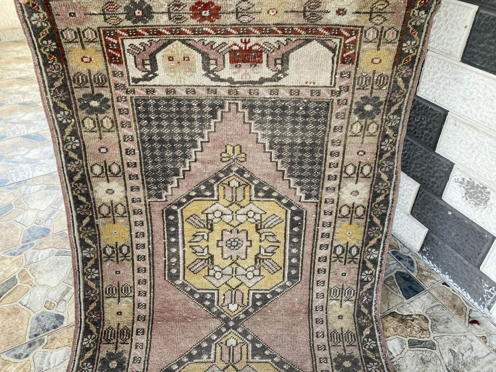 Geometric Turkish Vintage Rug | Handwoven Anatolian Area 1960s Wool Authentic