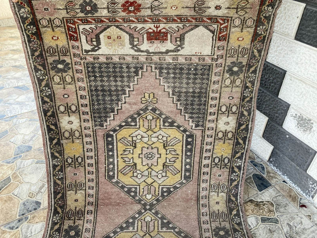 Geometric Turkish Vintage Rug | Handwoven Anatolian Area 1960s Wool Authentic