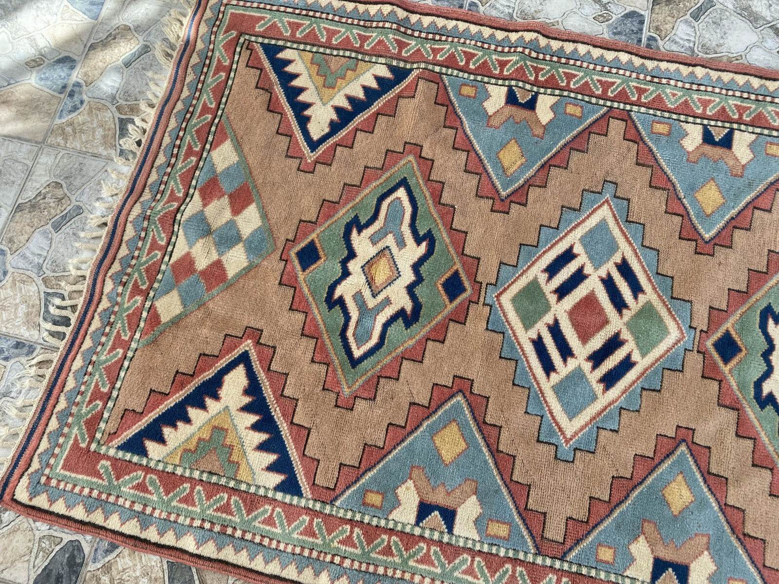 Vintage Kurdish Wool Rug - Handmade Bohemian Turkish Farmhouse Area Rug 4x7 ft