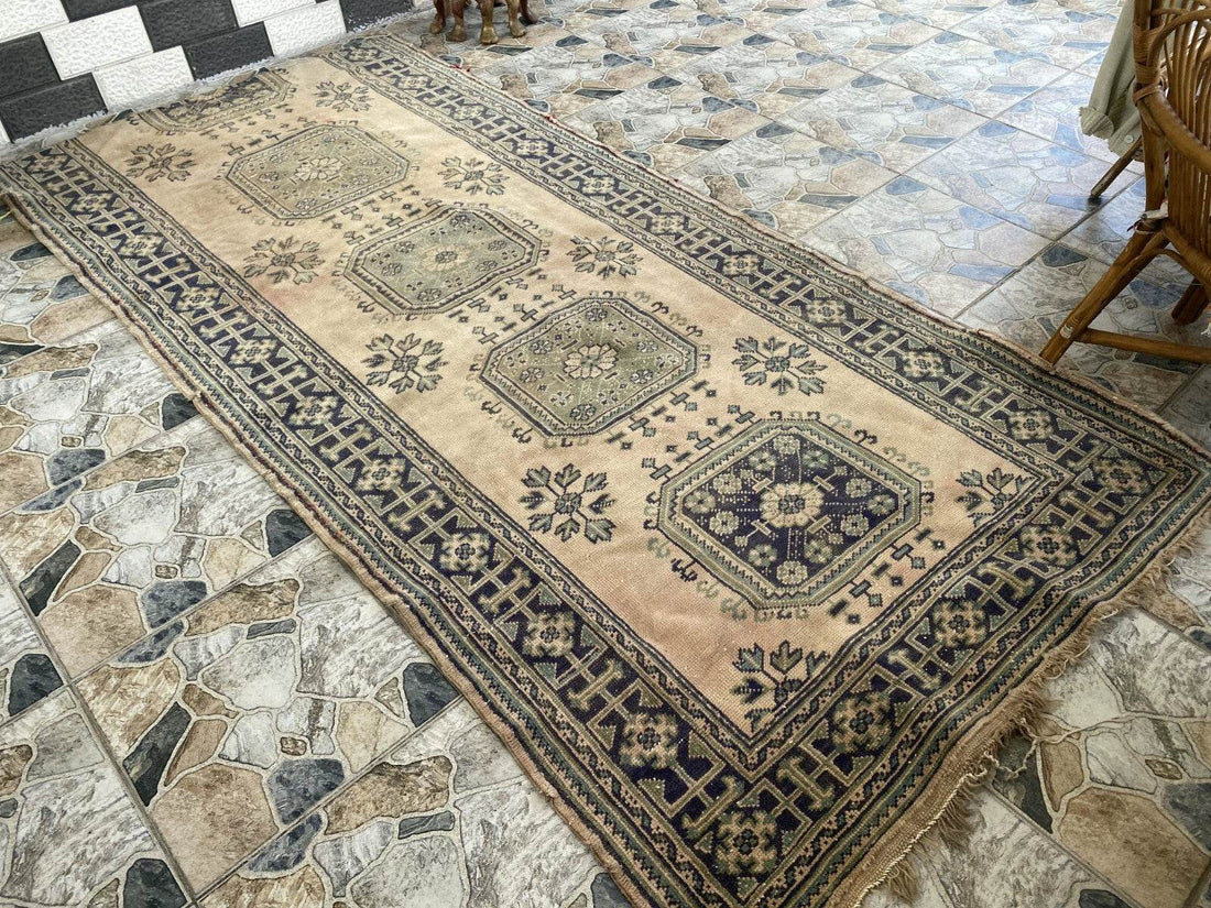 Vintage Turkish Oushak Runner | 4.33 x 9.18 ft | Hand-Knotted Wool Farmhouse Rug