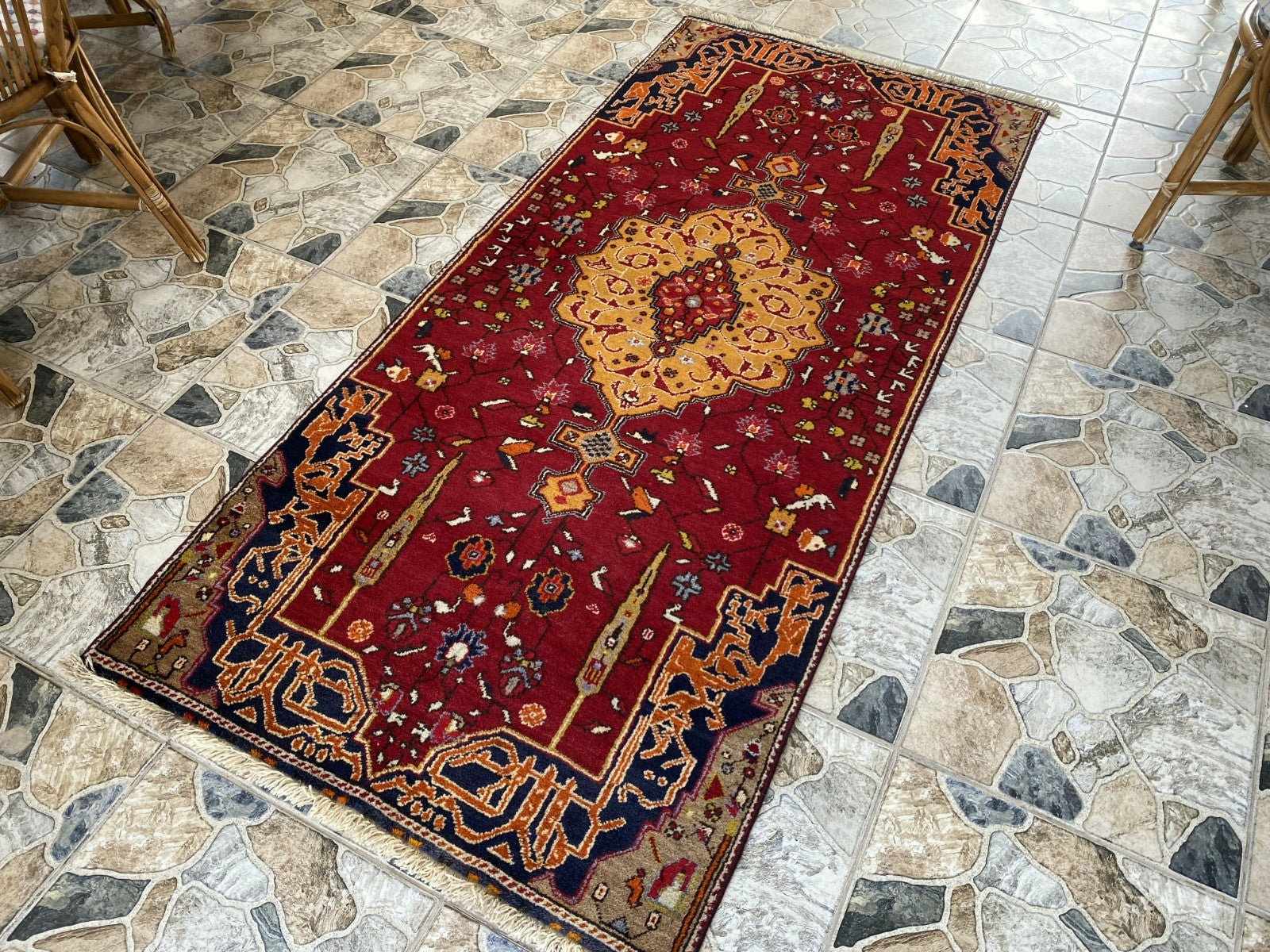 Vintage Turkish Runner Rug | 3.2 x 7.0 ft | Traditional Geometric Runner