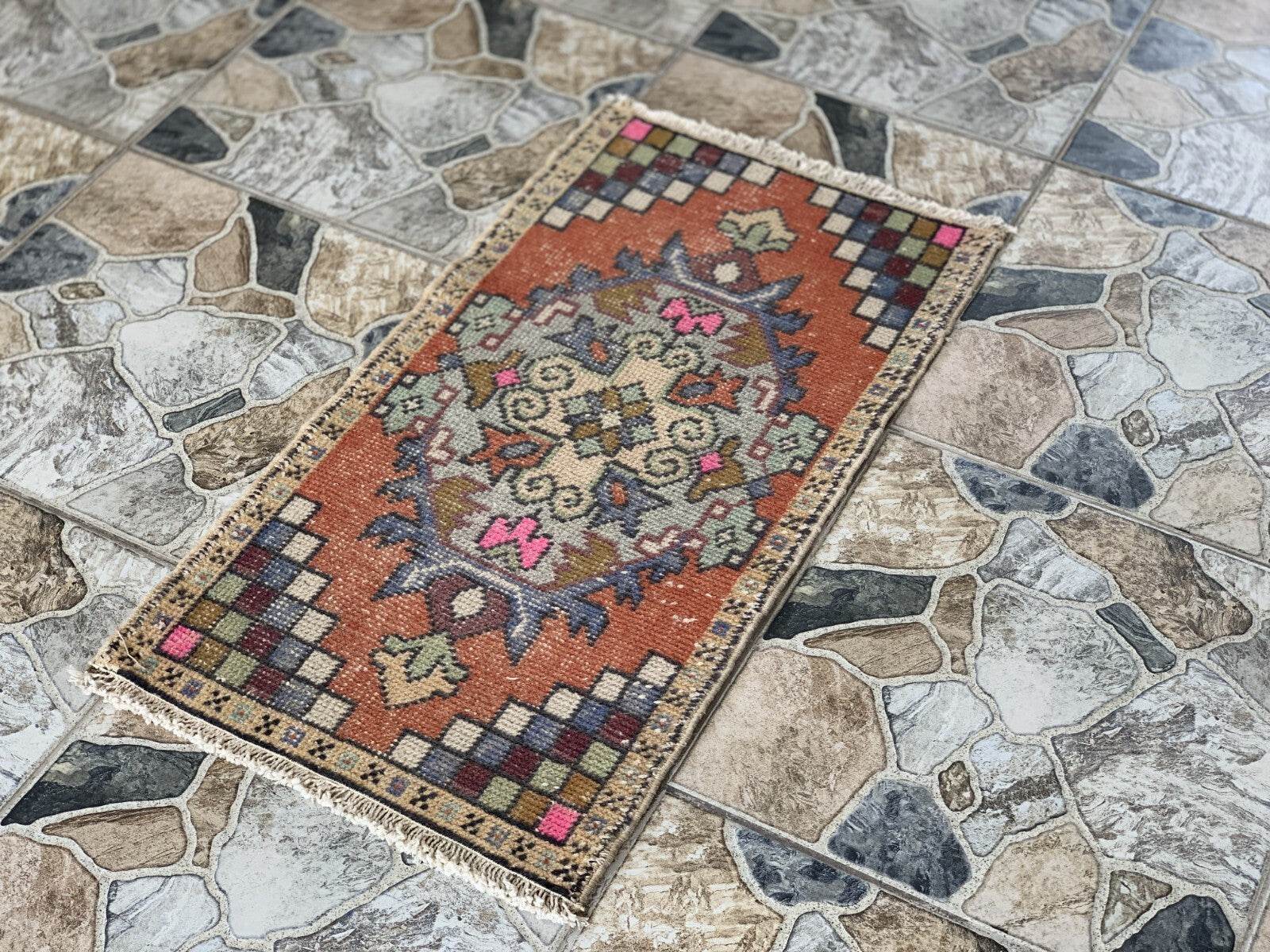 Geometric Turkish Vintage Rug * Tribal Farmhouse Anatolian HandmadeRug 1.6x2.8Ft