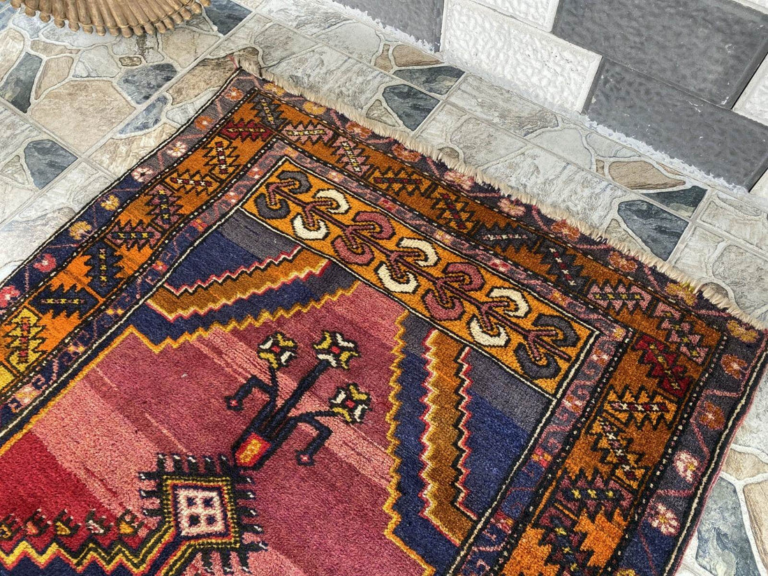 Geometric Turkish Vintage Rug, Farmhouse Handmade Anatolian Village Rug 3x6 ft