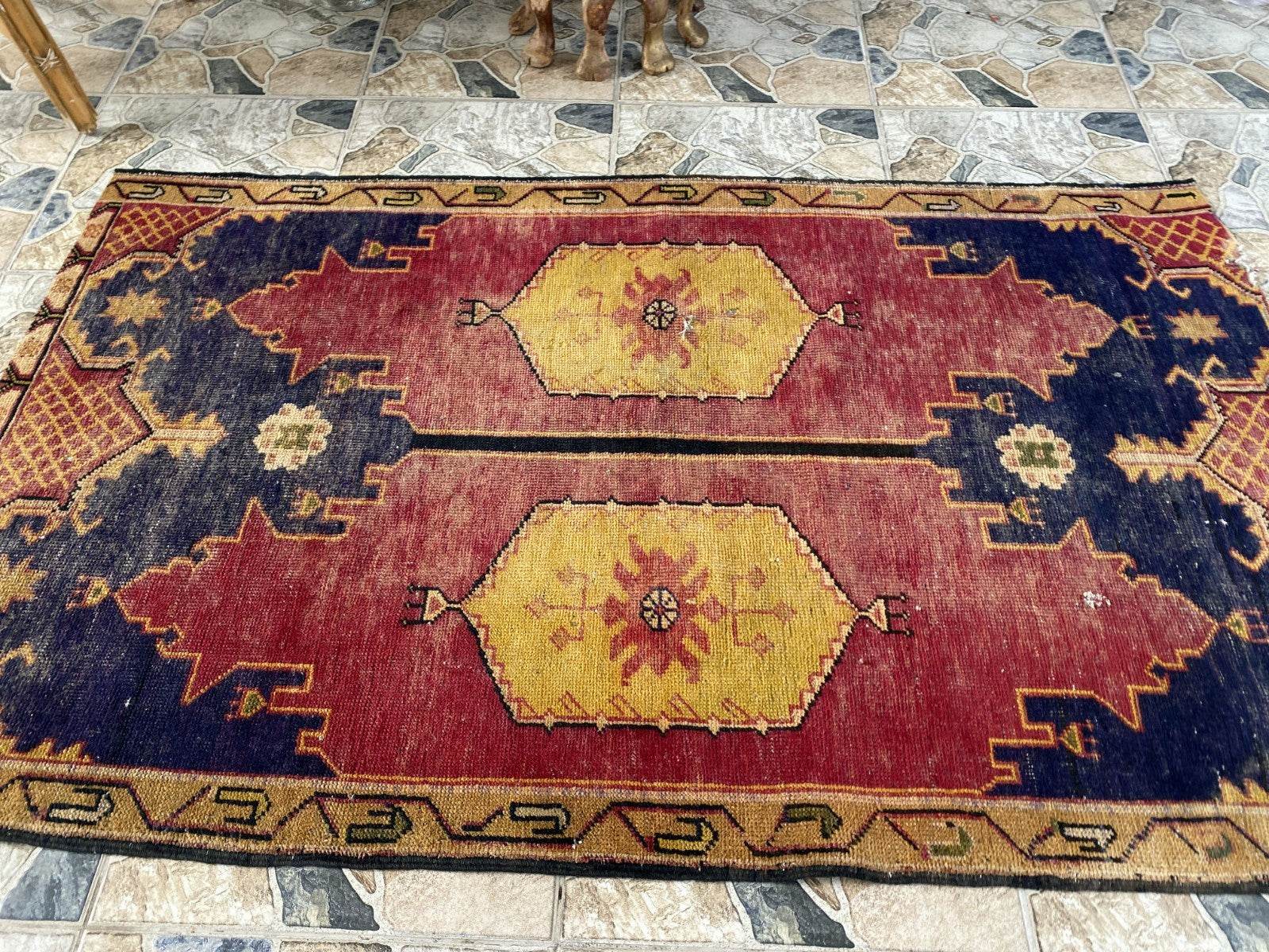 Vintage Turkish Rug | 3.5 x 5.8 ft Hand-Knotted Wool Geometric Anatolian Tribal
