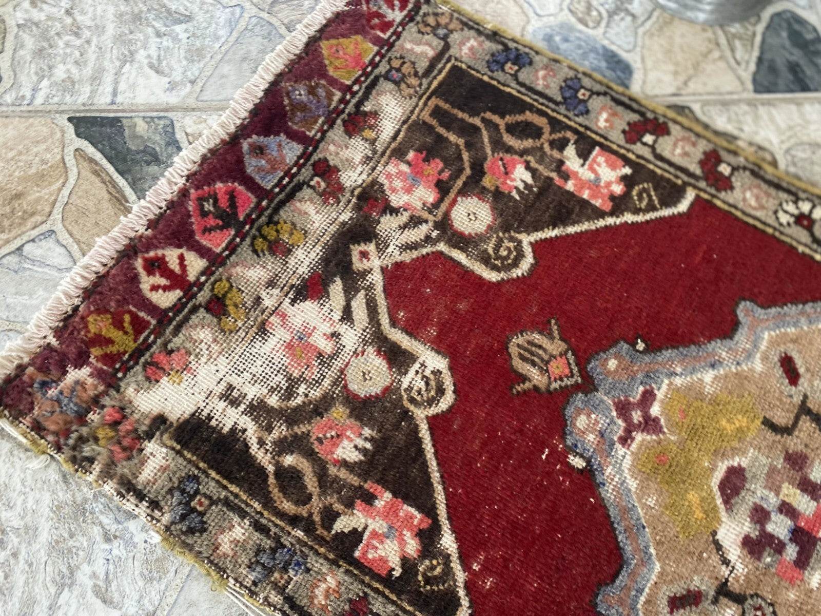 Handmade Turkish Vintage Rug | 1970s Tribal Wool Farmhouse Antique Small Carpet