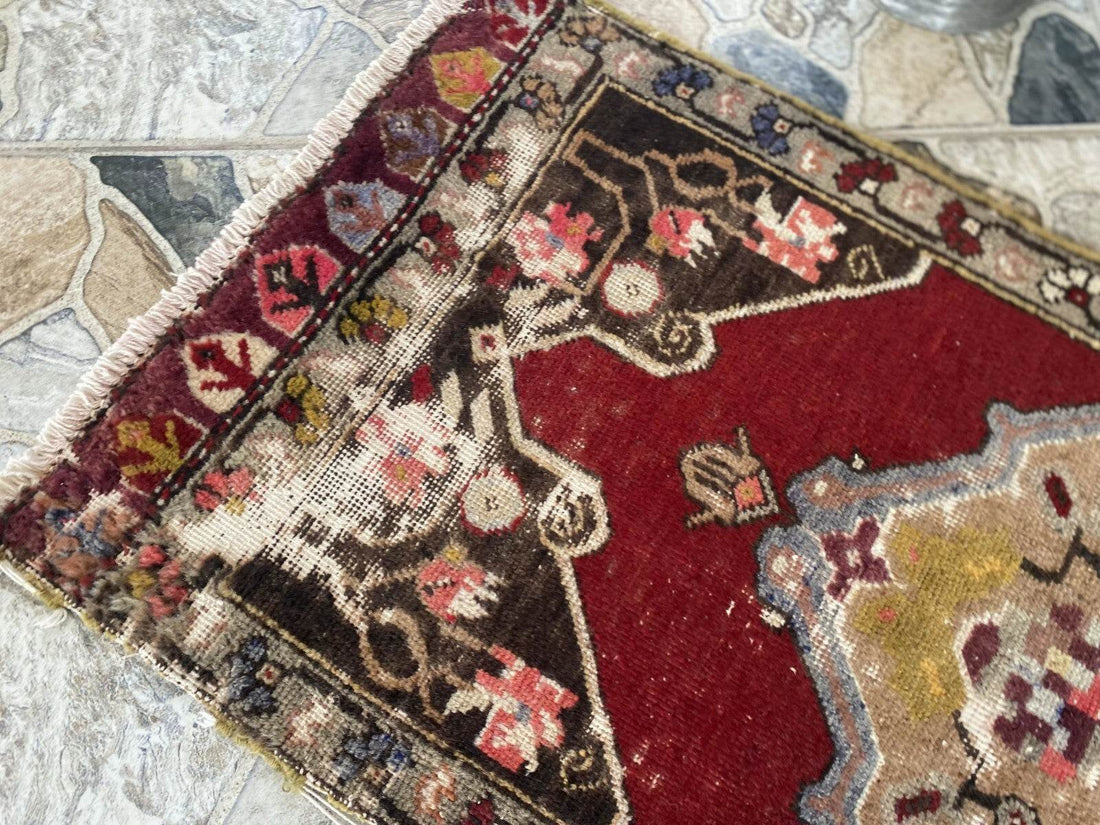 Handmade Turkish Vintage Rug | 1970s Tribal Wool Farmhouse Antique Small Carpet