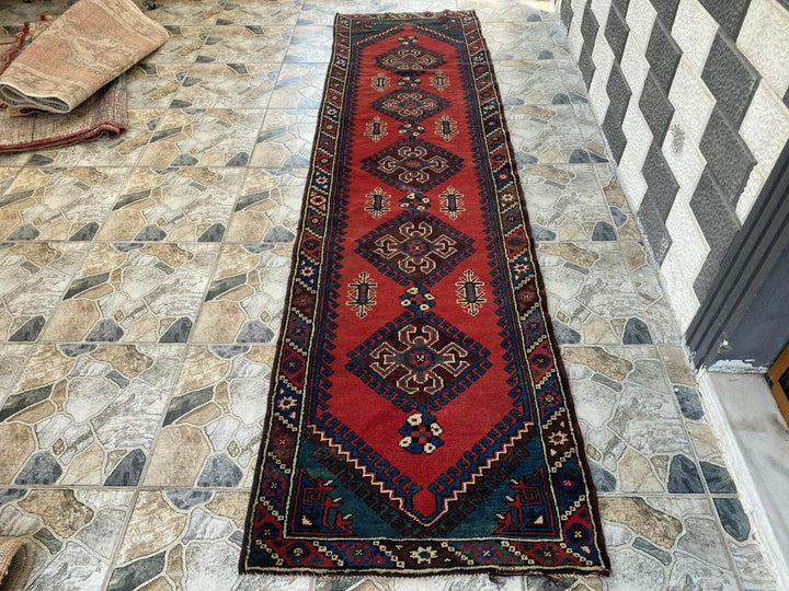 Geometric Turkish Vintage Rug,Farmhouse Handmade Anatolian Village Rug 2.6x9.8Ft