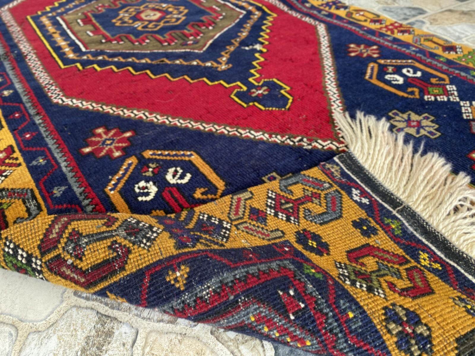 Turkish Vintage Rug,Geometric Farmhouse Antique Anatolian Village Rug 2.7x6 Ft