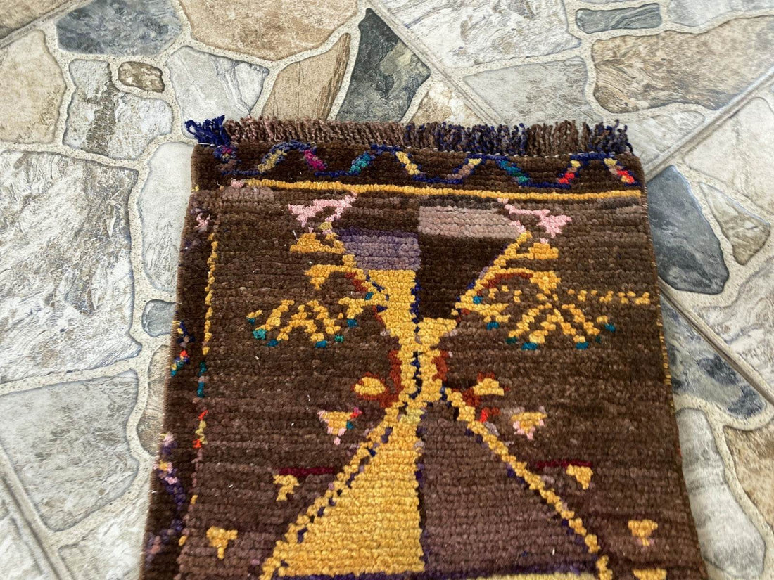 Vintage 1.2x2.5 ft Turkish Mini Rug | Hand-Knotted Wool Accent Mat Deep Red Rug