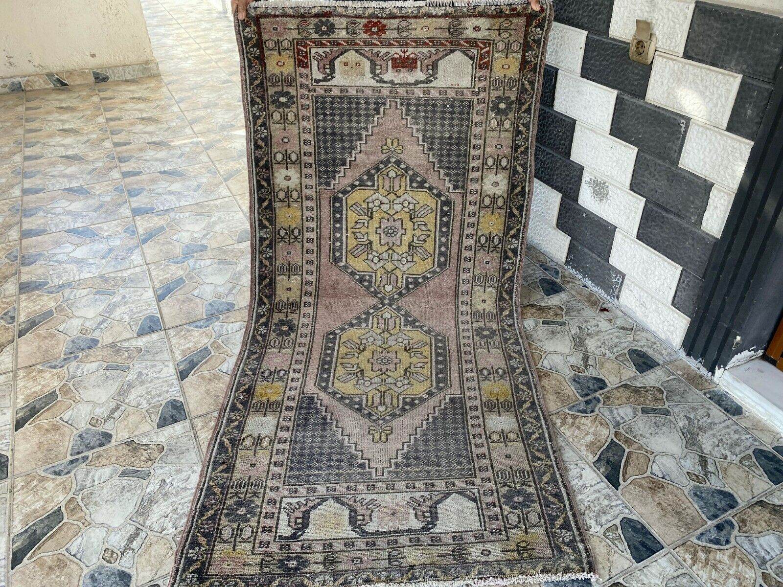 Geometric Turkish Vintage Rug | Handwoven Anatolian Area 1960s Wool Authentic