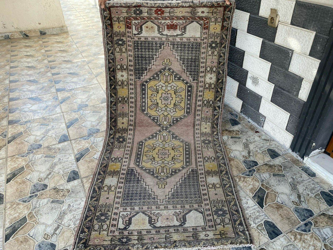 Geometric Turkish Vintage Rug | Handwoven Anatolian Area 1960s Wool Authentic