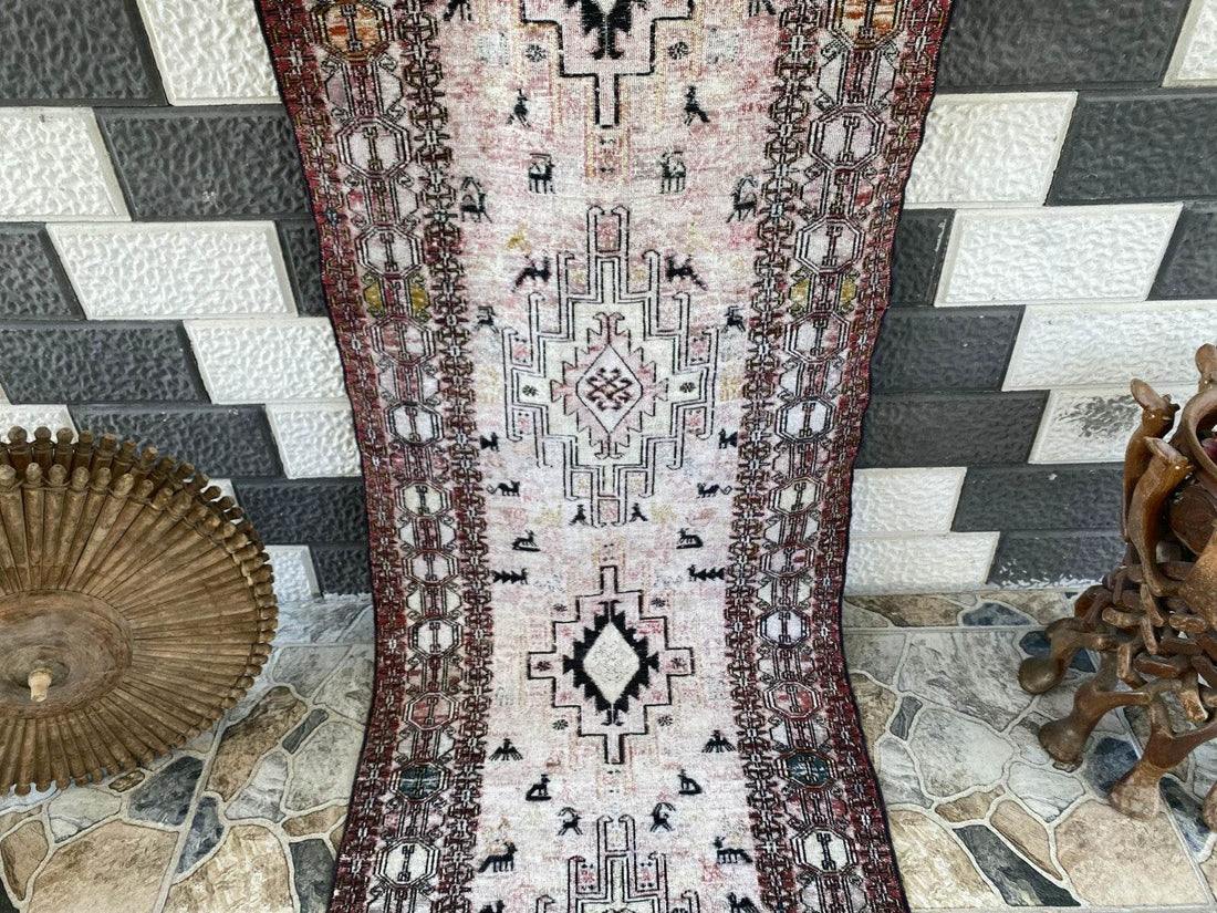 Vintage Persian Rug - 2.4x8.9 Brown Soumak Handmade Wool Antique Tribal Area Rug