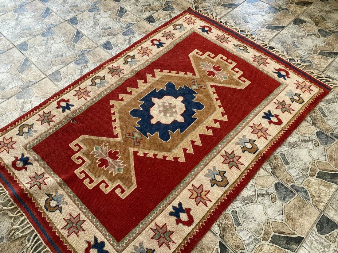Geometric Turkish Vintage Rug,Farmhouse Handmade Anatolian Village Rug 4.2x6.2ft