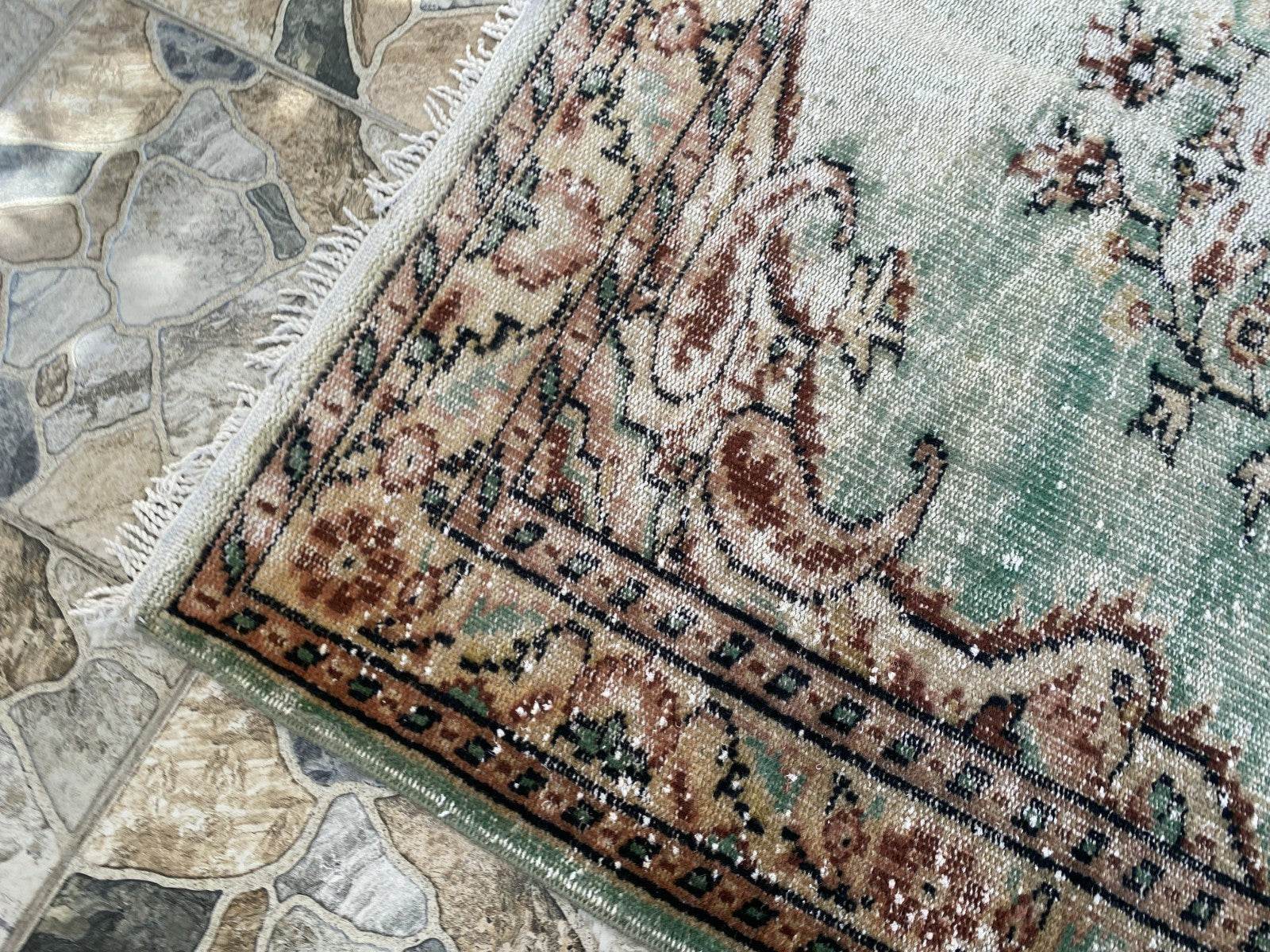 Vintage Hand-Knotted Wool Rug | 5.1 x 8.0 ft Anatolian Area Carpet Faded Rustic