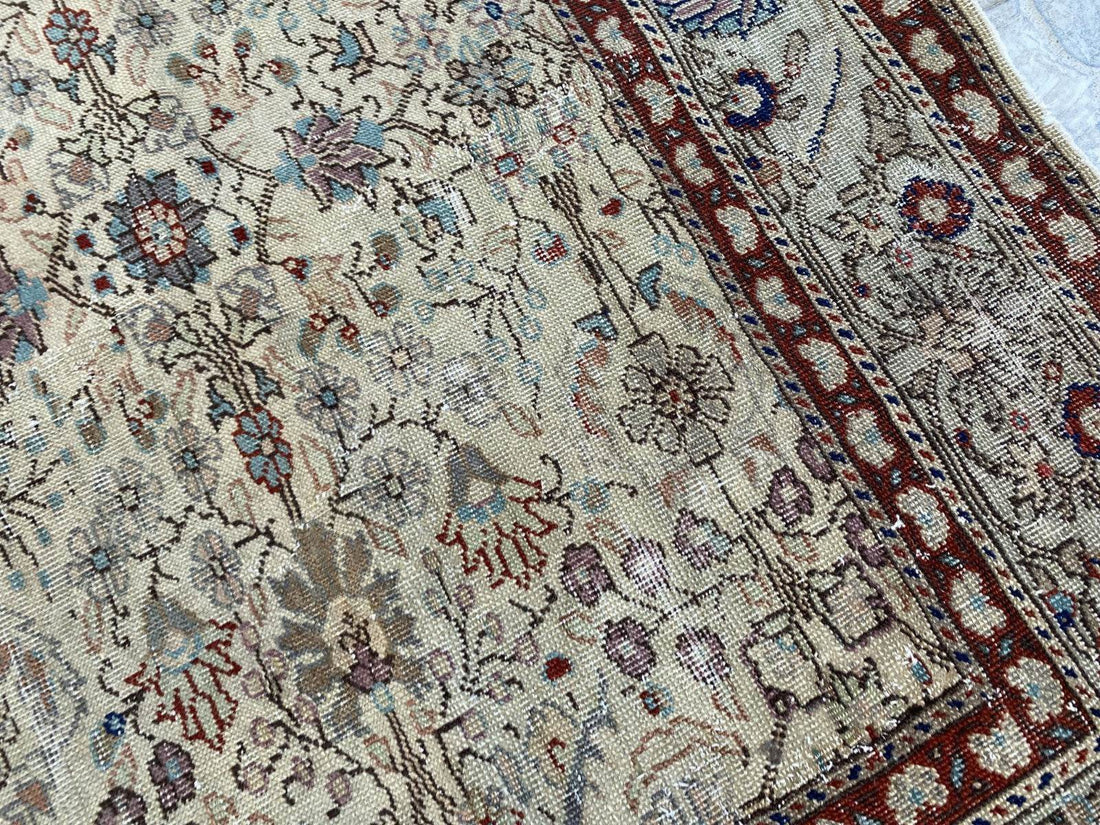 Vintage Anatolian Area Rug | 4.5x6.8 ft Antique Turkish Oushak | Faded Farmhouse