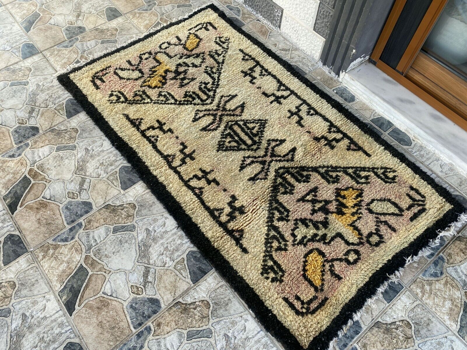 Geometric Kurdish Vintage Rug | Hand-Knotted Wool Area Oushak Carpet 2'10"x5'0"
