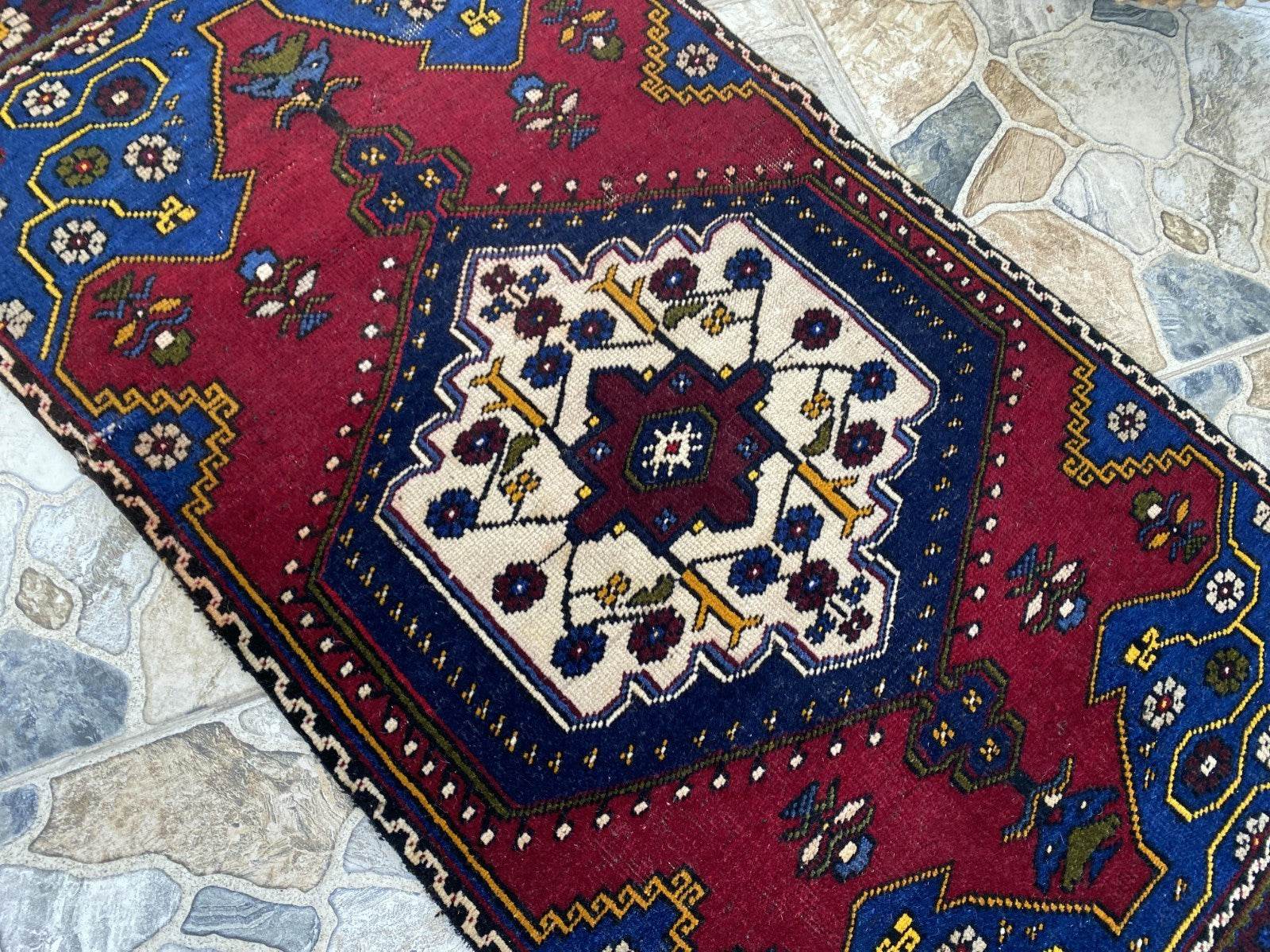 Vintage Rug | Wool Small Antique Farmhouse Anatolian Handmade Turkish Rug 2x4ft