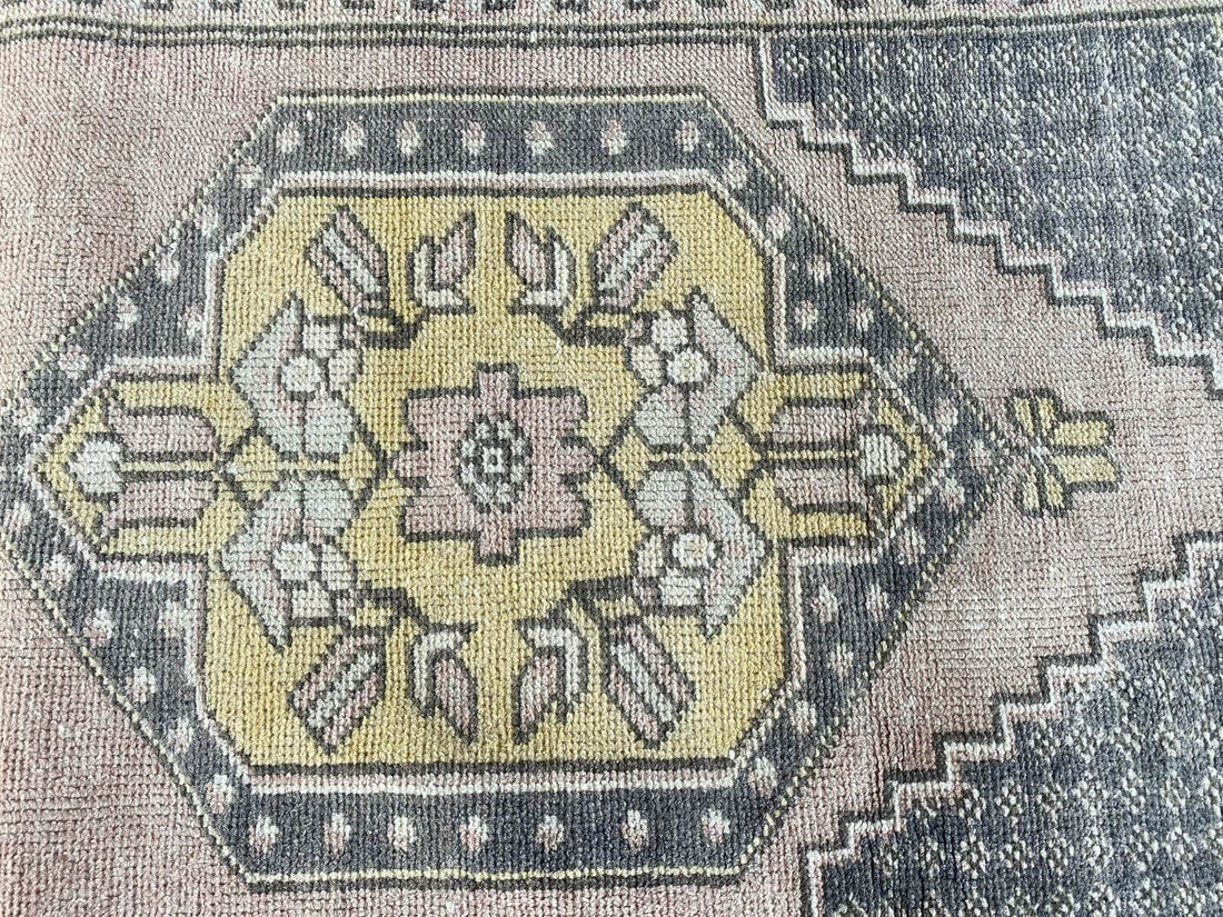 Geometric Turkish Vintage Rug | Handwoven Anatolian Area 1960s Wool Authentic