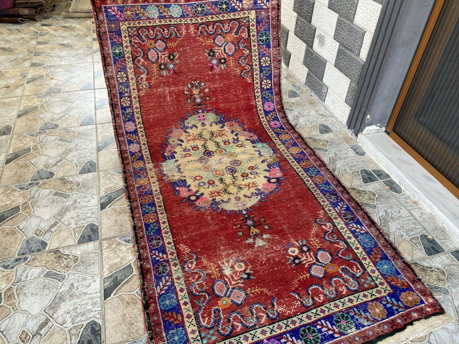 Geometric Turkish Vintage Rug, Tribal Handmade Anatolian Village Rug 3.3x6.8 ft