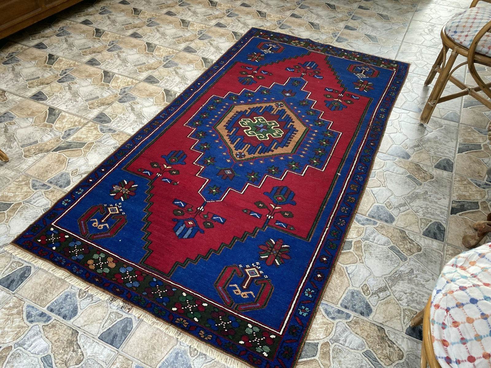 Vintage Rug | Wool Area Antique Farmhouse Anatolian Handmade Turkish Rug 4x7ft