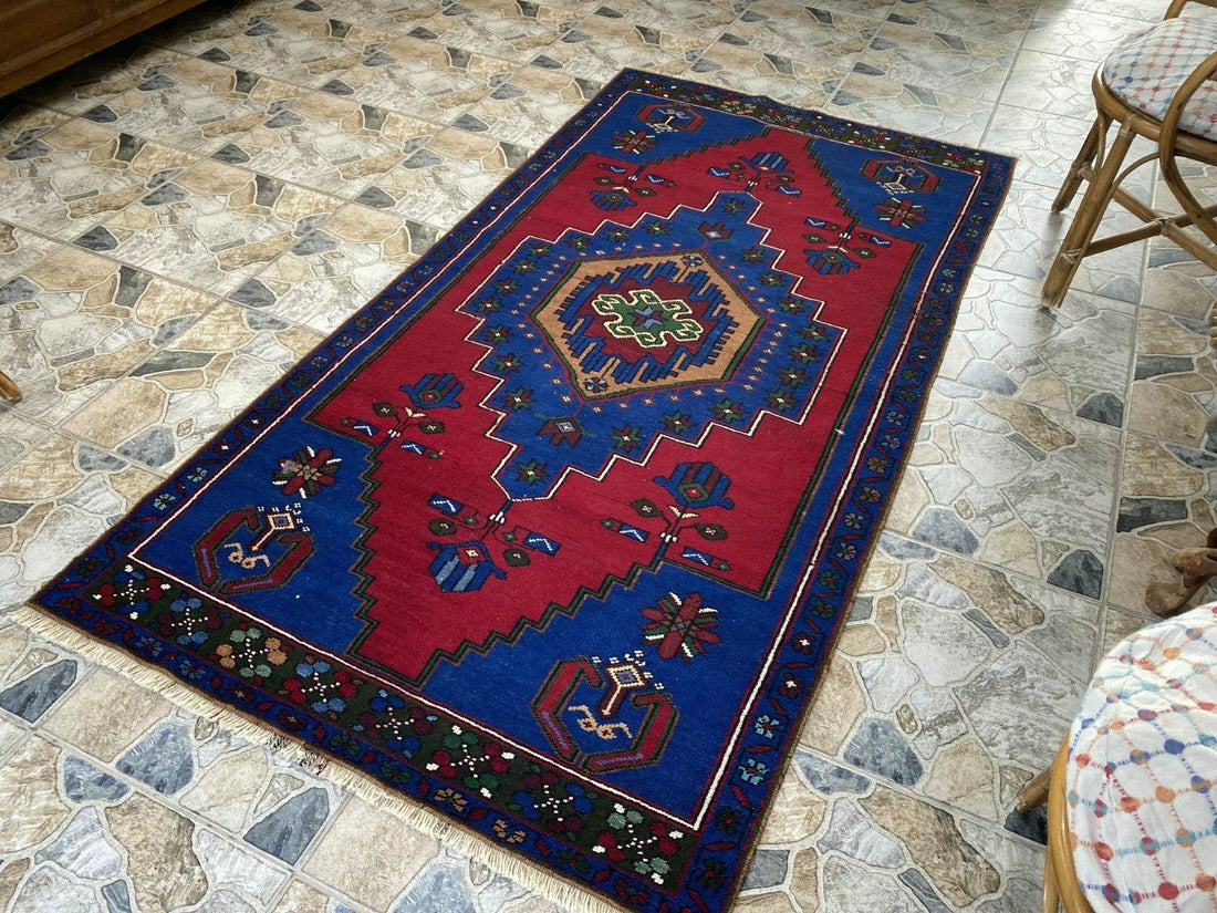 Vintage Rug | Wool Area Antique Farmhouse Anatolian Handmade Turkish Rug 4x7ft