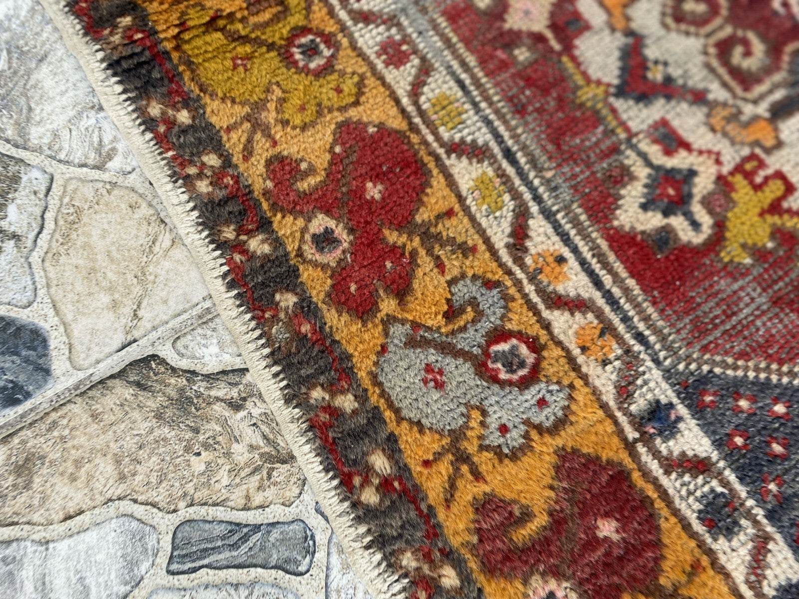 Vintage Turkish Wool Rug - Handmade Antique Red Oushak Kurdish Runner Rug 3x9 ft