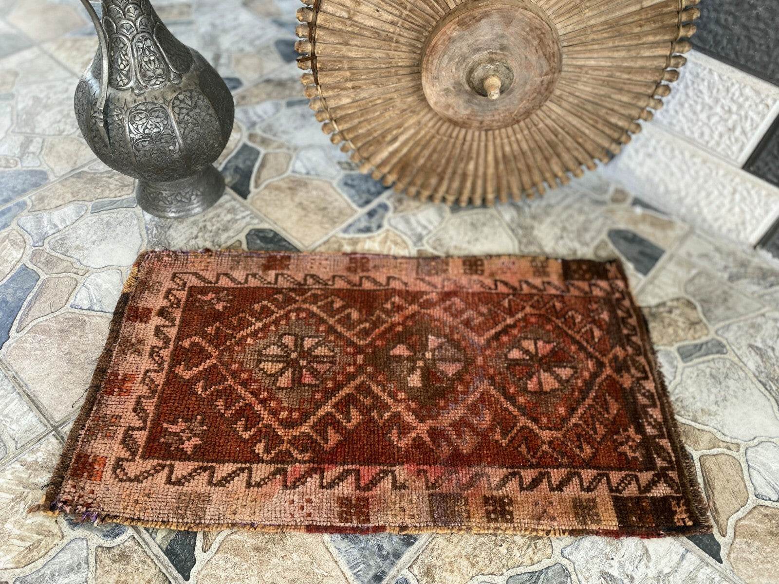 Vintage Hand-knotted Rug | 1980s Turkish Tribal Wool Farmhouse Antique Small Rug
