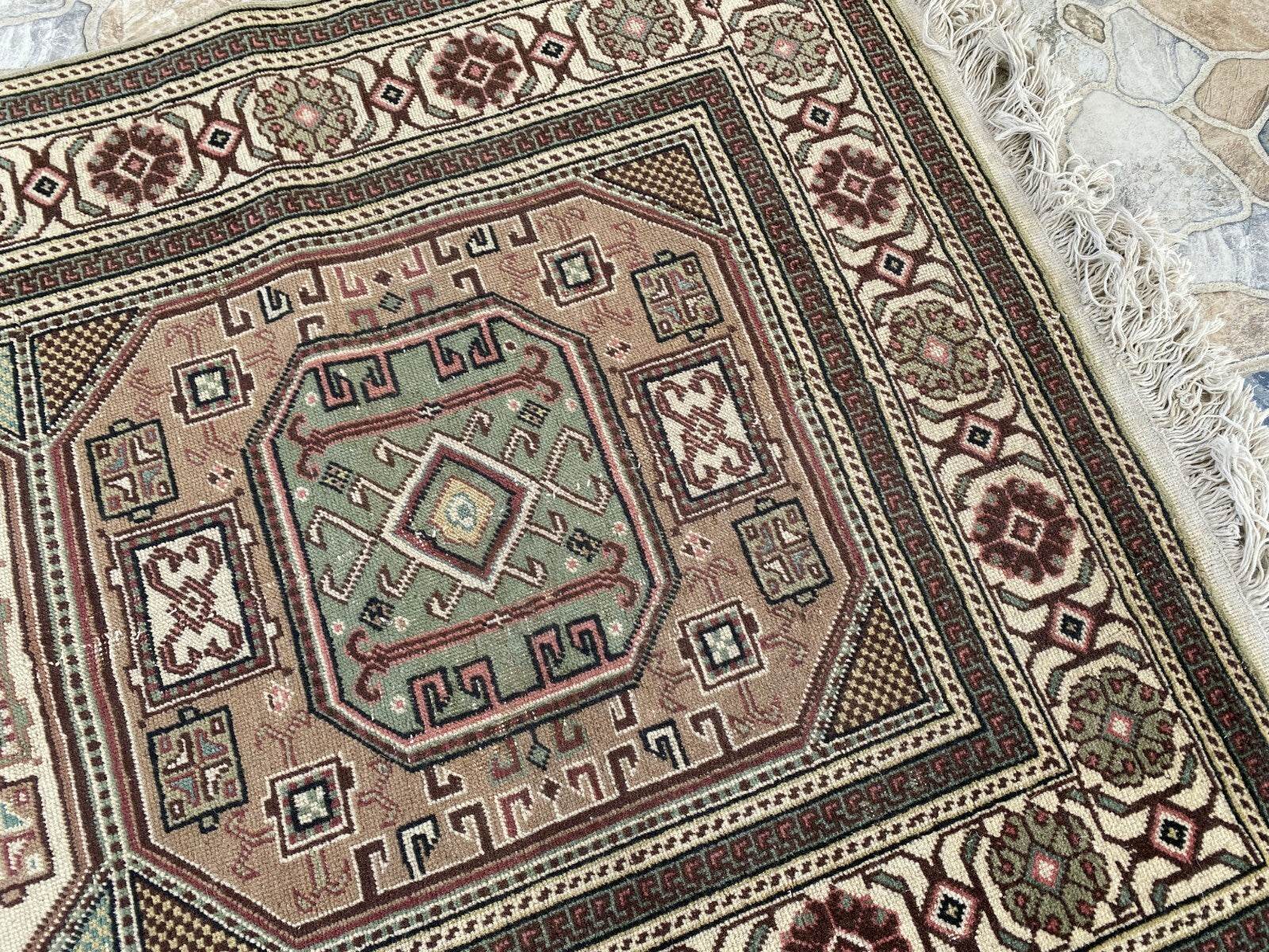 Geometric Turkish Vintage Rug, Vintage Anatolian Kazakh Motif Village Rug 3x6 ft