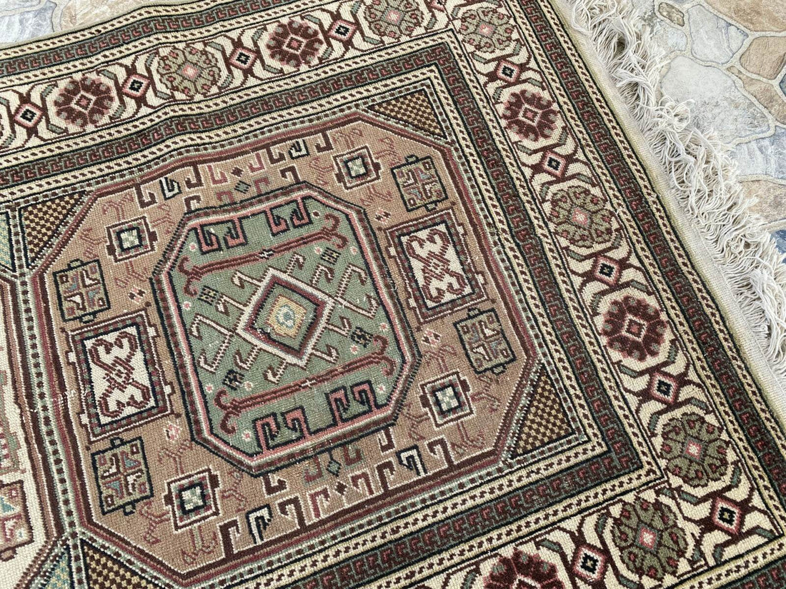 Geometric Turkish Vintage Rug, Vintage Anatolian Kazakh Motif Village Rug 3x6 ft