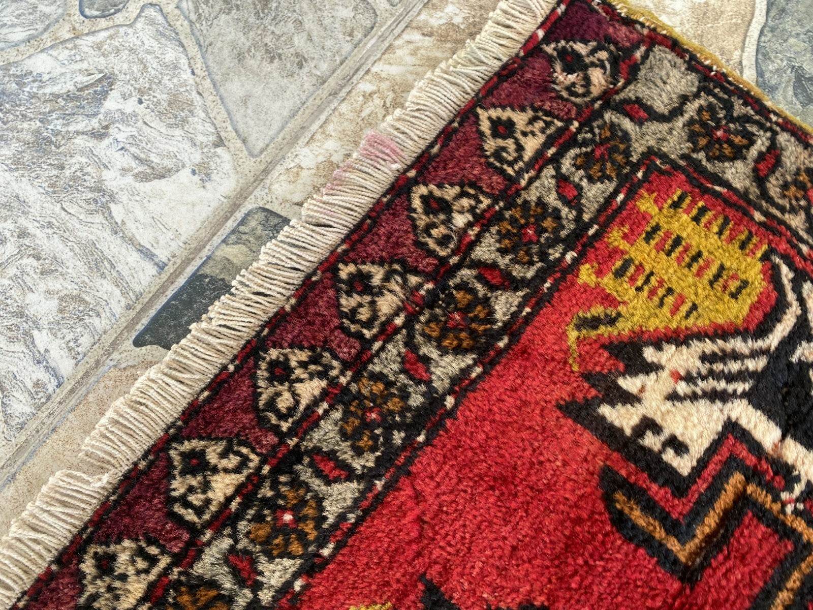 Vintage Rug | Small AntiqueWool Farmhouse Anatolian Handmade Turkish 1.7x3.5ft