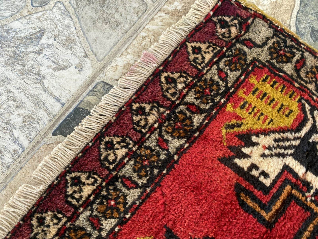 Vintage Rug | Small AntiqueWool Farmhouse Anatolian Handmade Turkish 1.7x3.5ft