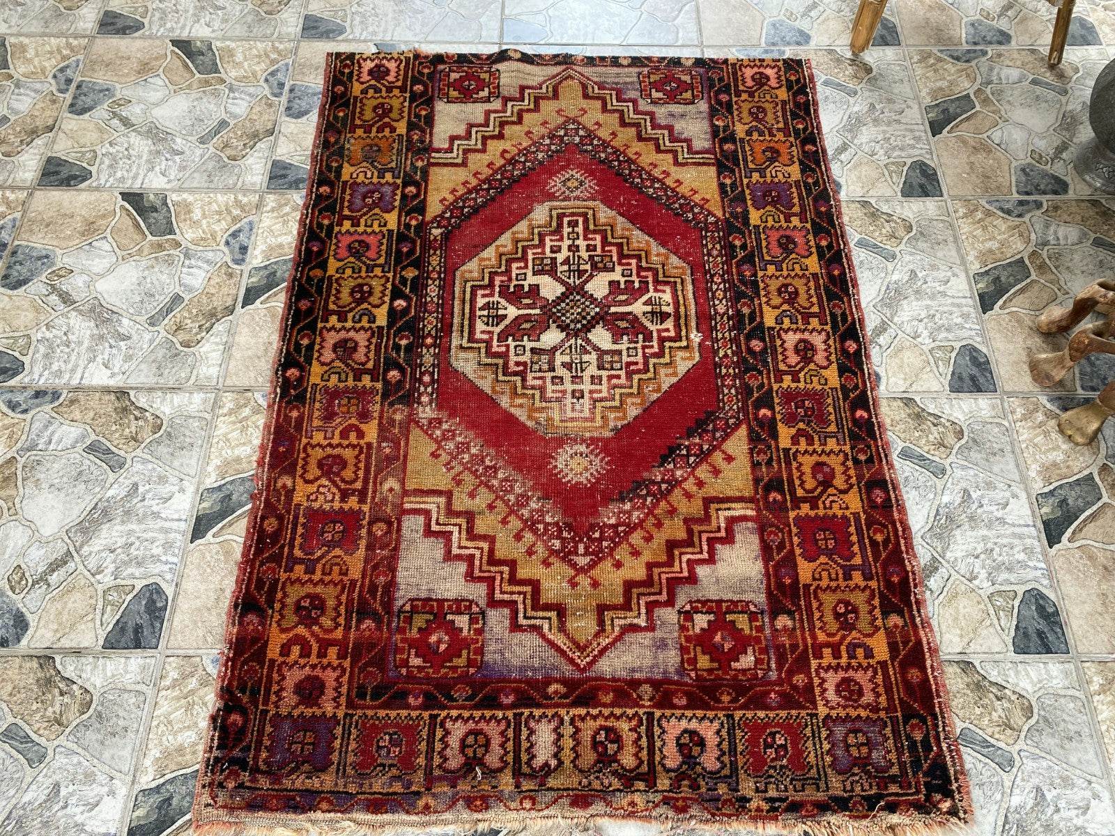 Vintage Hand-Knotted Turkish Anatolian Rug | 3.4 x 4.9 ft | Wool Area Carpet