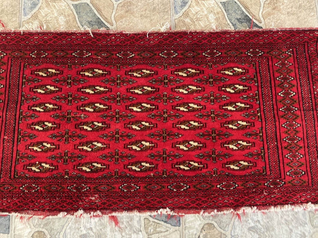 Vintage Afghan Rug - Wool Handmade Bohemian Distressed Farmhouse Small Rug 2x3