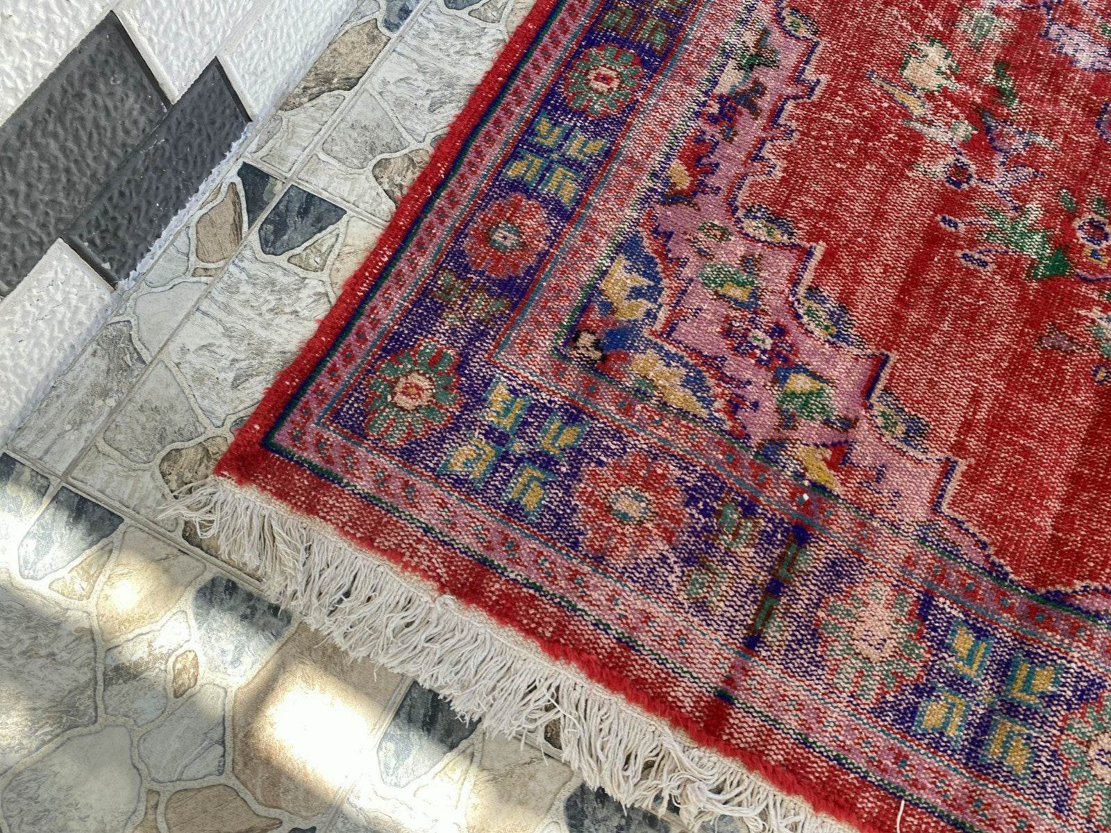 Vintage Hand-Knotted Wool Rug | 6.0 x 9.8 ft Anatolian Area Carpet Faded Tribal