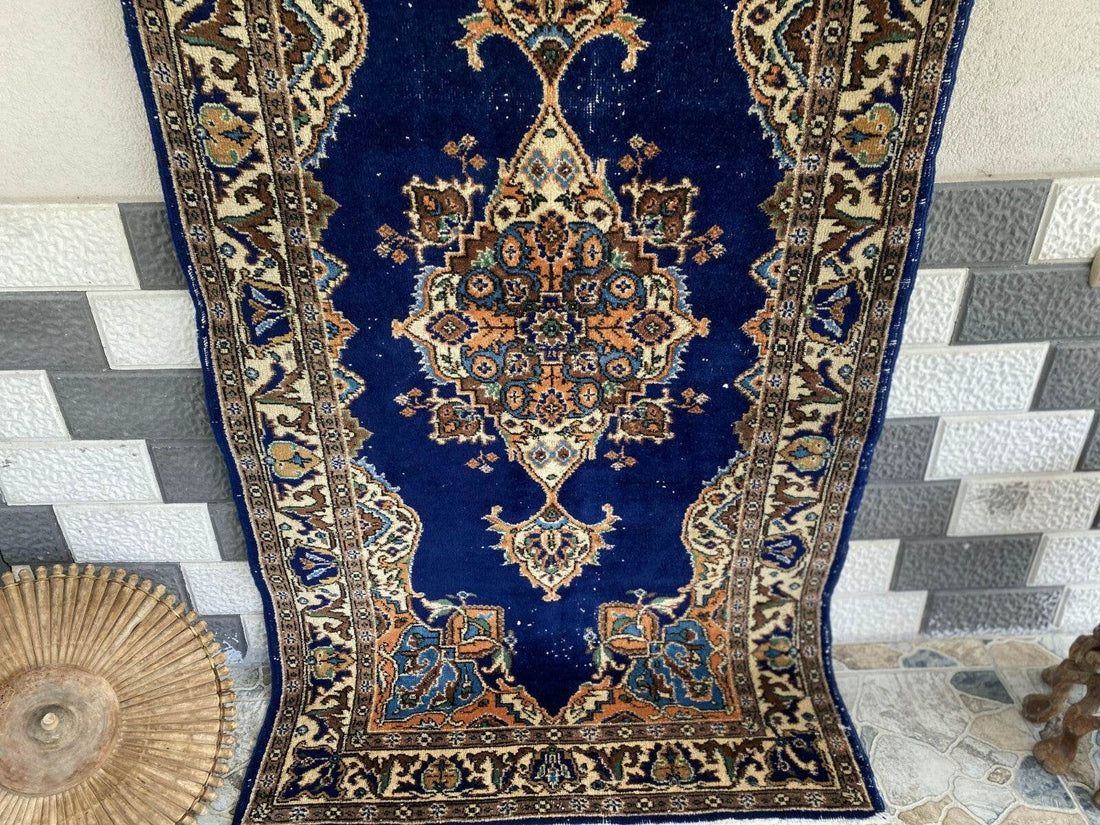 Vintage Turkish Oushak Rug, 4 x 7 ft Handmade Wool Antique Tribal Area Wool Rug