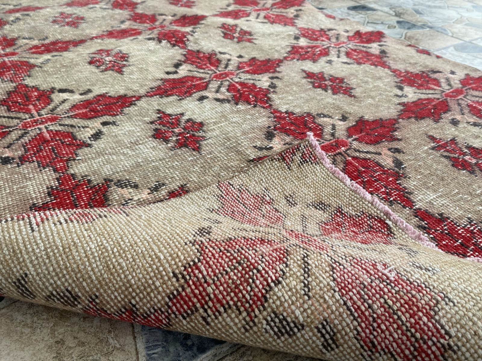 Vintage Turkish Area Rug 4x7 ft | Hand-Knotted Wool Carpet Bold Geometric Tribal