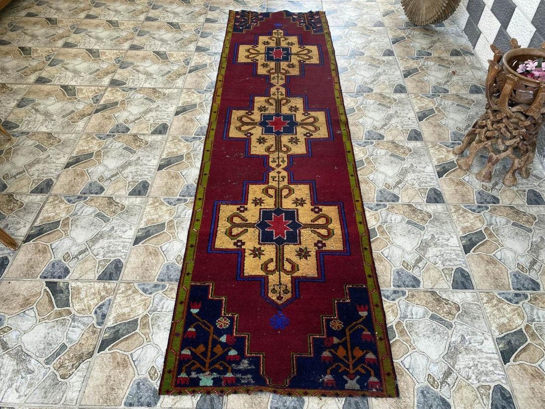 Vintage Anatolian Oushak Runner Rug | 2.6 x 9.3 ft Hand-Knotted Wool Tribal Rug