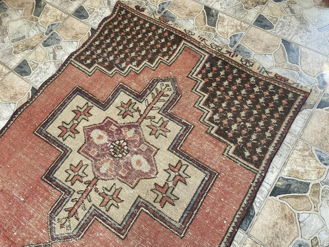 Geometric Turkish Vintage Rug,Farmhouse Vintage Anatolian Village Rug 3.6x7.8 ft