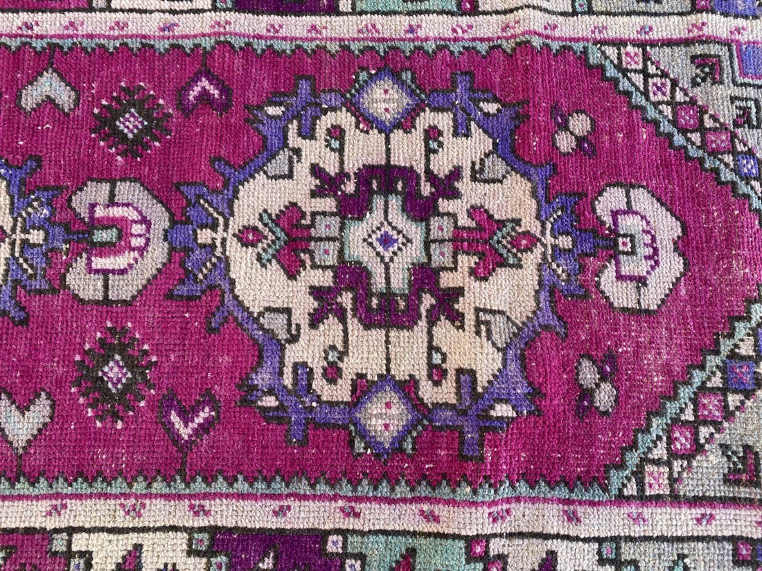 Geometric Turkish Vintage Rug,Farmhouse Handmade Anatolian Runner Rug 2.9x9.4 ft