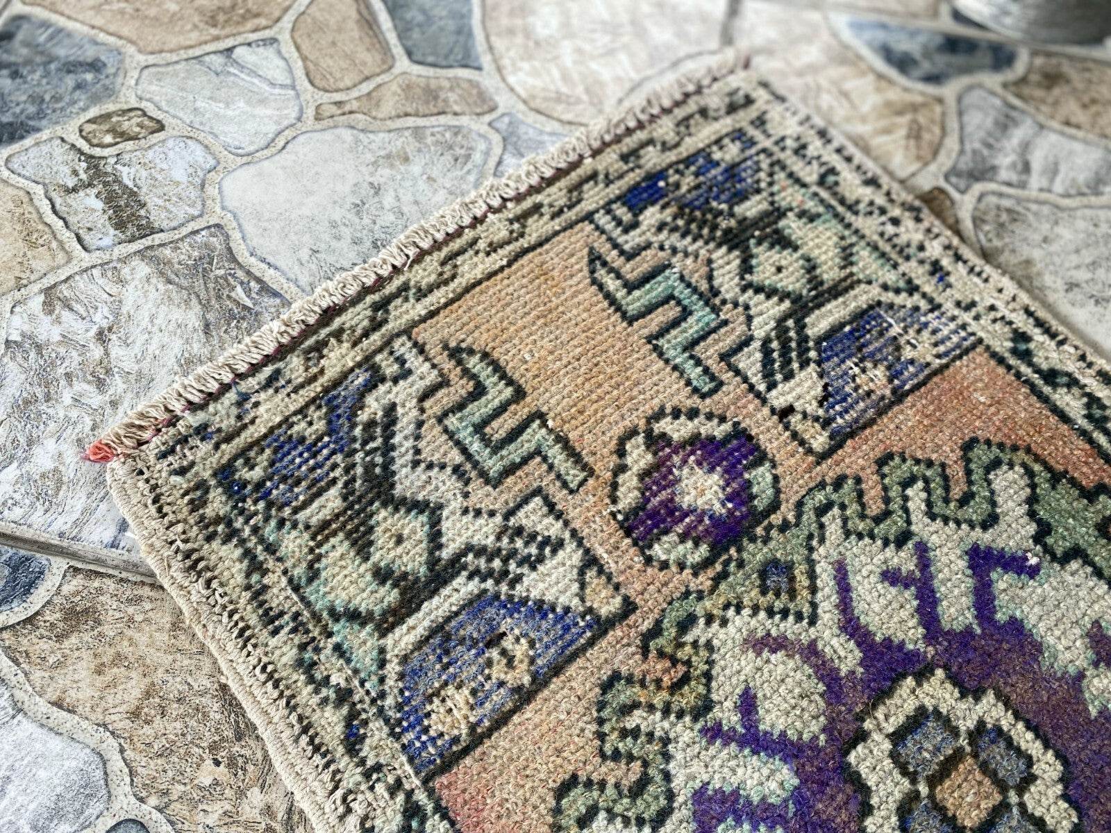 Handmade Turkish Vintage Rug | 1970s Tribal Wool Farmhouse Antique Small Carpet